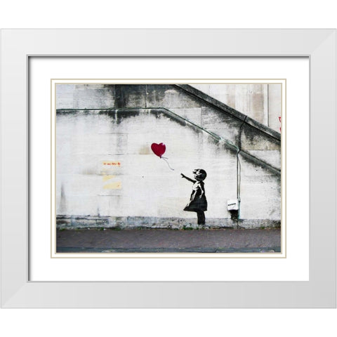 South Bank London-graffiti attributed to Banksy - detail White Modern Wood Framed Art Print with Double Matting by Anonymous