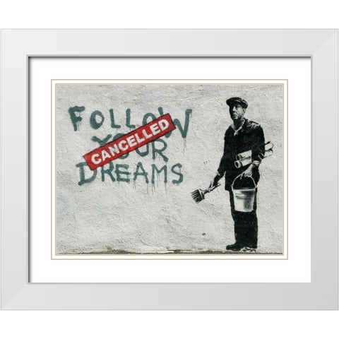 Essex Street Boston-graffiti attributed to Banksy White Modern Wood Framed Art Print with Double Matting by Anonymous
