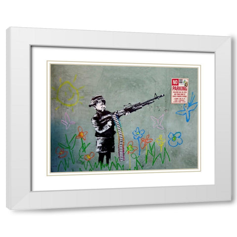 Westwood Los Angeles-graffiti attributed to Banksy White Modern Wood Framed Art Print with Double Matting by Anonymous