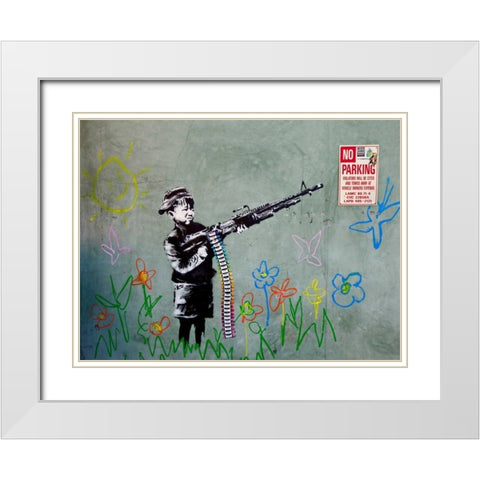 Westwood Los Angeles-graffiti attributed to Banksy White Modern Wood Framed Art Print with Double Matting by Anonymous