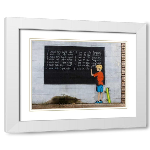 New Orleans-graffiti attributed to Banksy White Modern Wood Framed Art Print with Double Matting by Anonymous