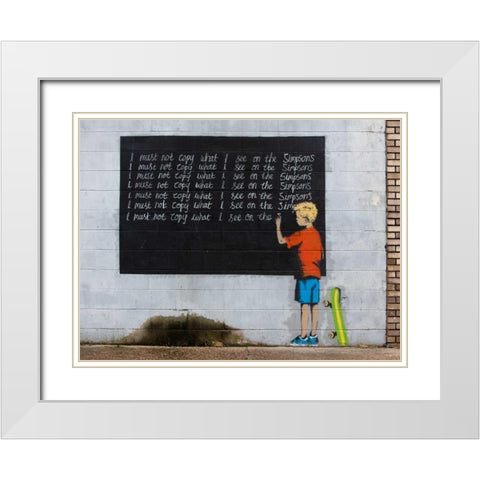 New Orleans-graffiti attributed to Banksy White Modern Wood Framed Art Print with Double Matting by Anonymous
