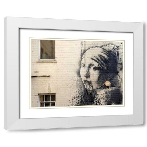 Hanover Place, Bristol (graffiti attributed to Banksy) White Modern Wood Framed Art Print with Double Matting by Anonymous (attributed to Banksy)