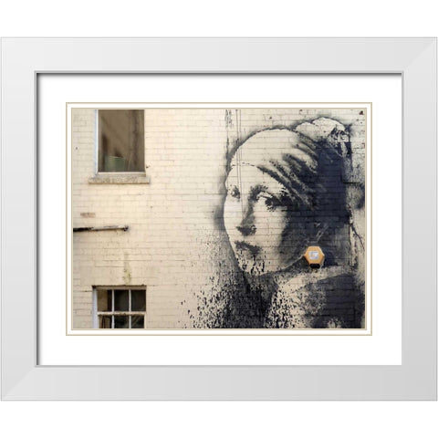 Hanover Place, Bristol (graffiti attributed to Banksy) White Modern Wood Framed Art Print with Double Matting by Anonymous (attributed to Banksy)