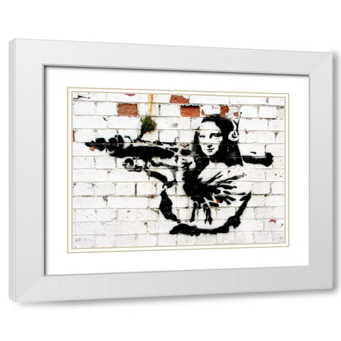 Noel Street, Soho, London (graffiti attributed to Banksy) White Modern Wood Framed Art Print with Double Matting by Anonymous (attributed to Banksy)