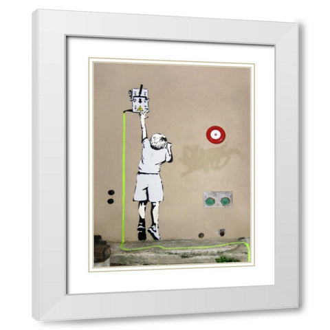 Boy – North 6th Avenue, NYC (graffiti attributed to Banksy) White Modern Wood Framed Art Print with Double Matting by Anonymous (attributed to Banksy)