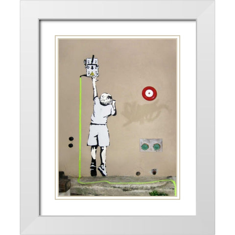Boy – North 6th Avenue, NYC (graffiti attributed to Banksy) White Modern Wood Framed Art Print with Double Matting by Anonymous (attributed to Banksy)