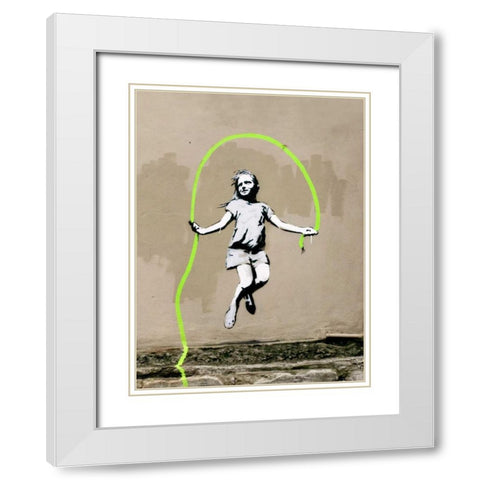 Girl – North 6th Avenue, NYC (graffiti attributed to Banksy) White Modern Wood Framed Art Print with Double Matting by Anonymous (attributed to Banksy)