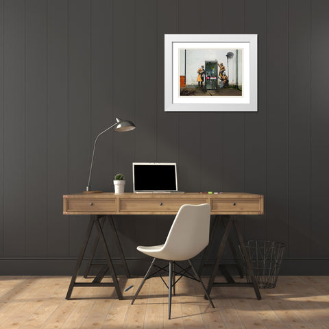 Fairview Road and Hewlett Road in Cheltenham, Gloucestershire White Modern Wood Framed Art Print with Double Matting by Anonymous-attributed to Banksy