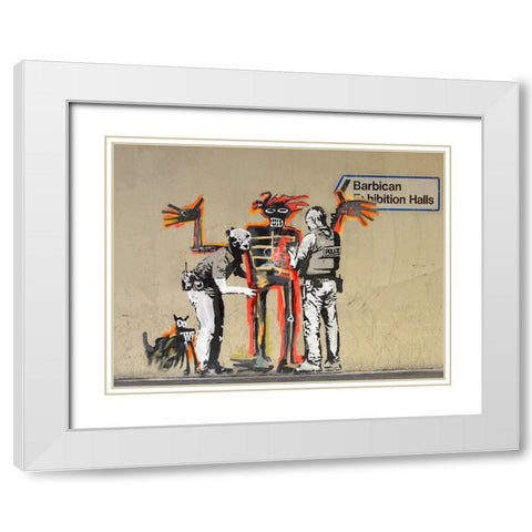 Outside Barbican Centre, London White Modern Wood Framed Art Print with Double Matting by Anonymous (attributed to Banksy)