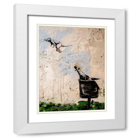 Rue des Hospitalieres Saint-Gervais, Paris White Modern Wood Framed Art Print with Double Matting by Anonymous (attributed to Banksy)