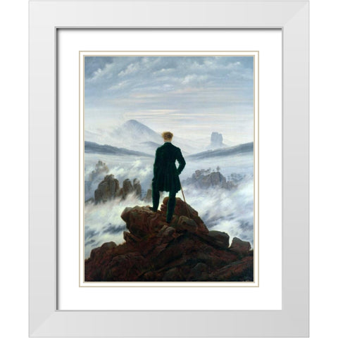Wanderer Above the Sea of Fog White Modern Wood Framed Art Print with Double Matting by Friedrich, Caspar David