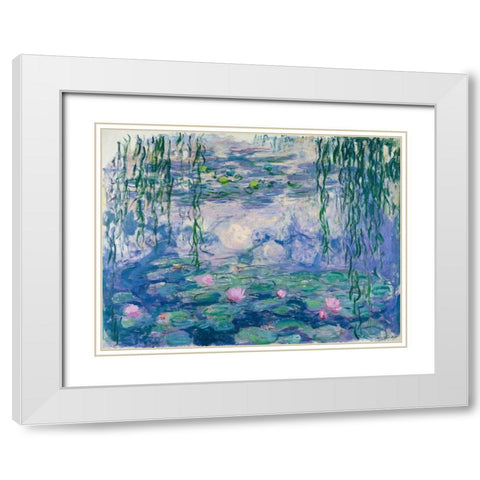 Waterlilies White Modern Wood Framed Art Print with Double Matting by Monet, Claude