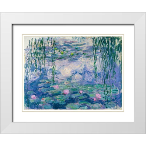 Waterlilies White Modern Wood Framed Art Print with Double Matting by Monet, Claude
