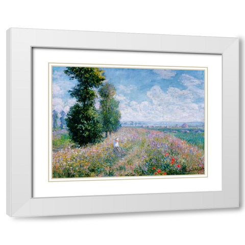 Meadow with Poplars White Modern Wood Framed Art Print with Double Matting by Monet, Claude