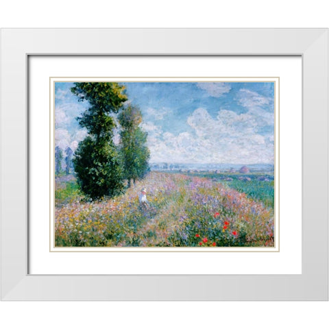 Meadow with Poplars White Modern Wood Framed Art Print with Double Matting by Monet, Claude