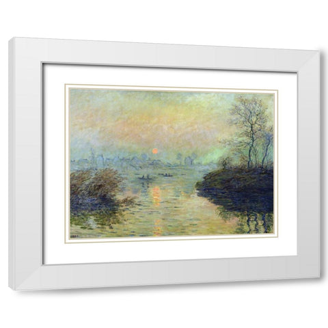 Sun Setting over the Seine at Lavacourt White Modern Wood Framed Art Print with Double Matting by Monet, Claude