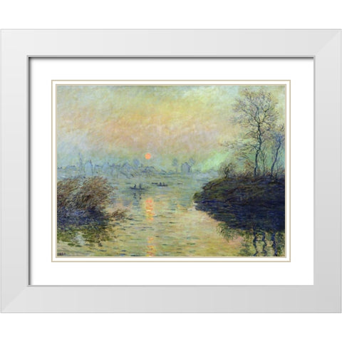 Sun Setting over the Seine at Lavacourt White Modern Wood Framed Art Print with Double Matting by Monet, Claude