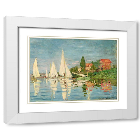 Regatta at Argenteuil White Modern Wood Framed Art Print with Double Matting by Monet, Claude