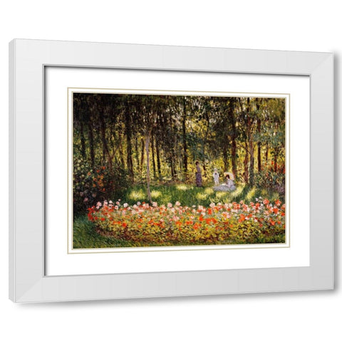 Wooded Scene White Modern Wood Framed Art Print with Double Matting by Monet, Claude