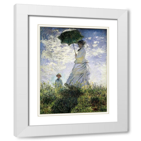 Femme a l’ombrelle White Modern Wood Framed Art Print with Double Matting by Monet, Claude