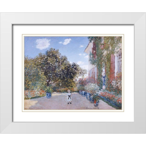 Garden of the Artist at Argenteuil White Modern Wood Framed Art Print with Double Matting by Monet, Claude