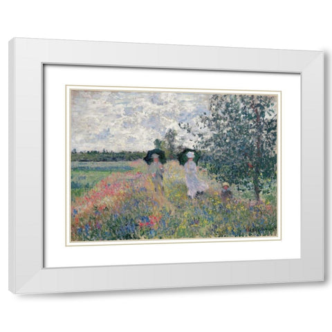 Promenade pres d’Argenteuil White Modern Wood Framed Art Print with Double Matting by Monet, Claude