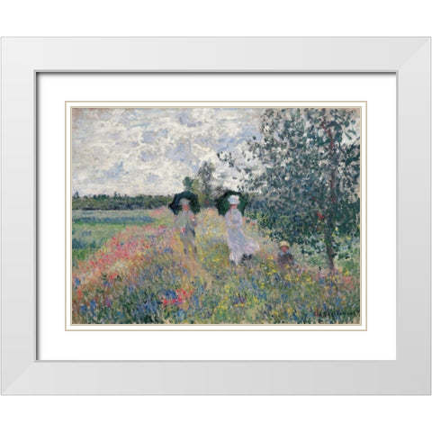 Promenade pres d’Argenteuil White Modern Wood Framed Art Print with Double Matting by Monet, Claude