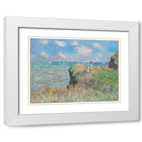Cliff Walk at Pourville White Modern Wood Framed Art Print with Double Matting by Monet, Claude