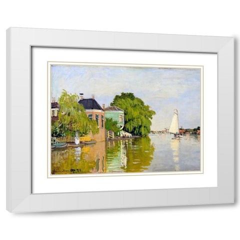 Houses on the Achterzaan White Modern Wood Framed Art Print with Double Matting by Monet, Claude