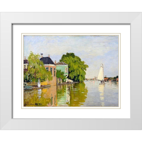 Houses on the Achterzaan White Modern Wood Framed Art Print with Double Matting by Monet, Claude