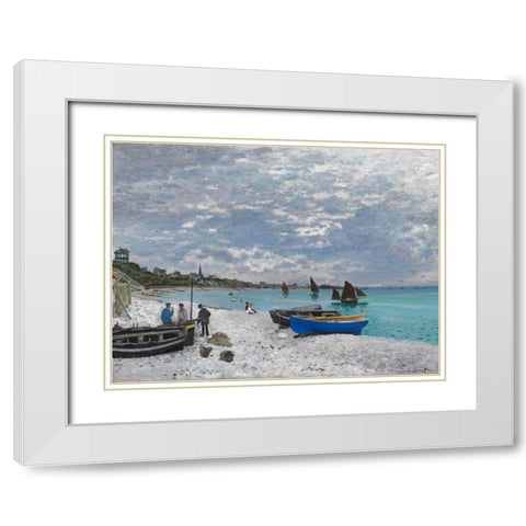 The Beach at Sainte-Adresse White Modern Wood Framed Art Print with Double Matting by Monet, Claude