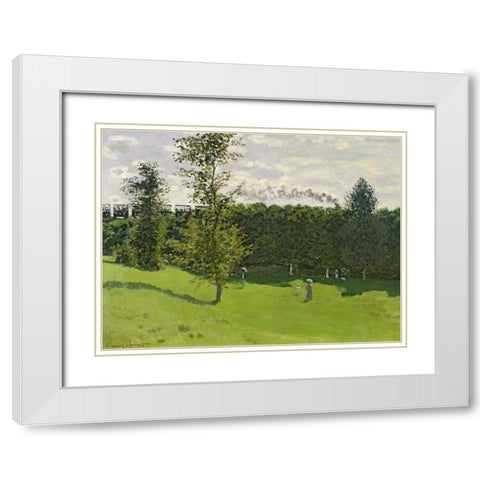 The Train in the Country White Modern Wood Framed Art Print with Double Matting by Monet, Claude
