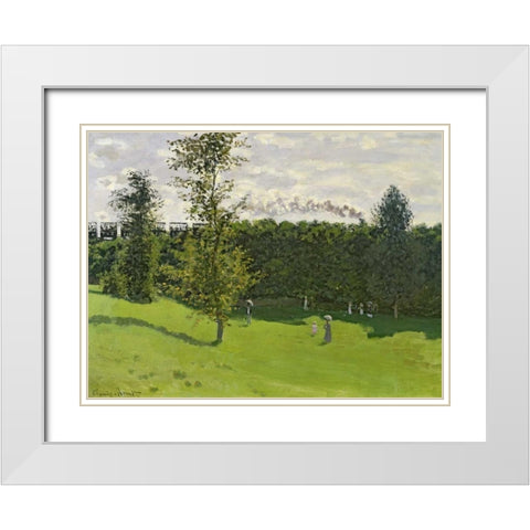 The Train in the Country White Modern Wood Framed Art Print with Double Matting by Monet, Claude