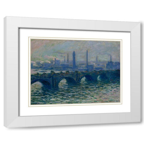 Waterloo Bridge London White Modern Wood Framed Art Print with Double Matting by Monet, Claude