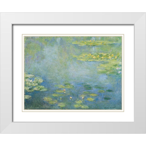 Waterlilies White Modern Wood Framed Art Print with Double Matting by Monet, Claude