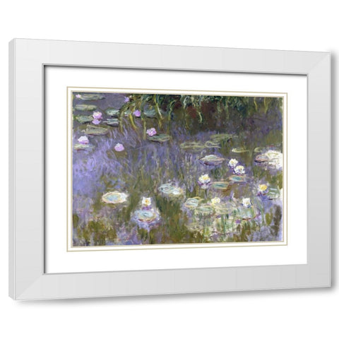 Water Lilies White Modern Wood Framed Art Print with Double Matting by Monet, Claude