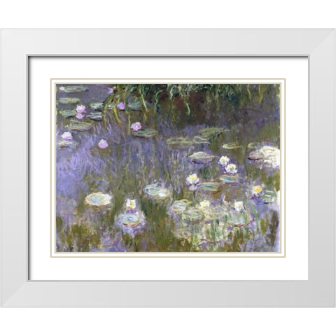 Water Lilies White Modern Wood Framed Art Print with Double Matting by Monet, Claude