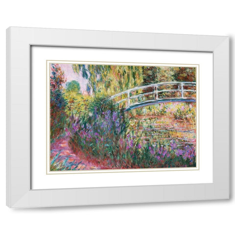 The Japanese Bridge Pond with Water Lillies White Modern Wood Framed Art Print with Double Matting by Monet, Claude