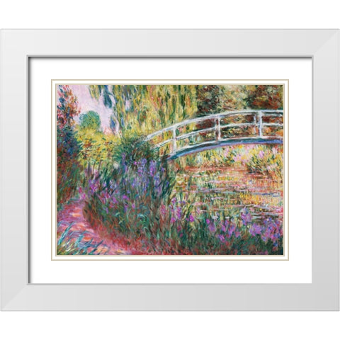 The Japanese Bridge Pond with Water Lillies White Modern Wood Framed Art Print with Double Matting by Monet, Claude