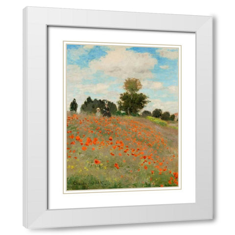 Coquelicots White Modern Wood Framed Art Print with Double Matting by Monet, Claude