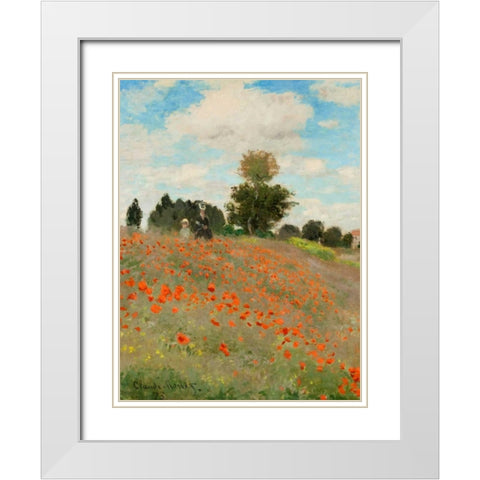 Coquelicots White Modern Wood Framed Art Print with Double Matting by Monet, Claude