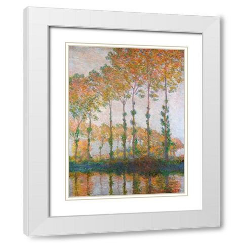 Poplars on the Banks of the l Epte Autumn White Modern Wood Framed Art Print with Double Matting by Monet, Claude