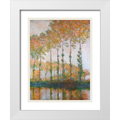 Poplars on the Banks of the l Epte Autumn White Modern Wood Framed Art Print with Double Matting by Monet, Claude