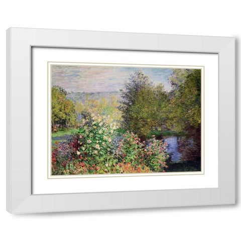 A corner of the Garden at Montgeron White Modern Wood Framed Art Print with Double Matting by Monet, Claude