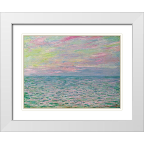 Coucher De Soleil a Pourville-Pleine Mer White Modern Wood Framed Art Print with Double Matting by Monet, Claude