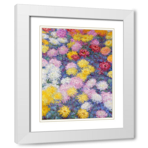 Chrysanthemums White Modern Wood Framed Art Print with Double Matting by Monet, Claude