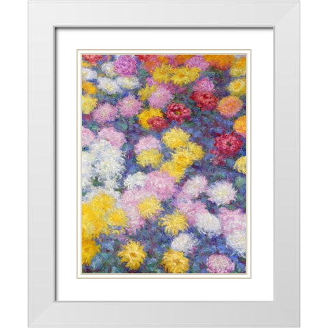Chrysanthemums White Modern Wood Framed Art Print with Double Matting by Monet, Claude
