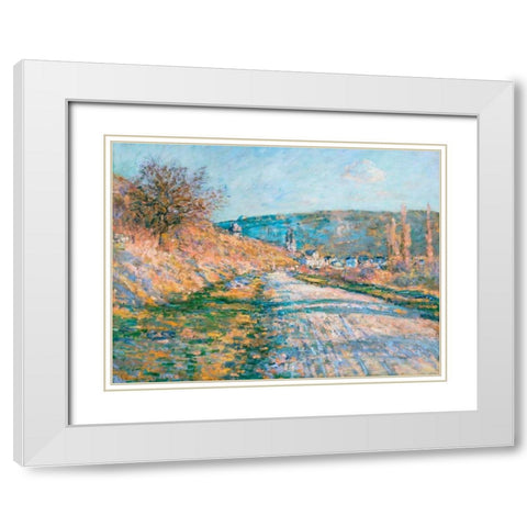 The Road to Vetheuil White Modern Wood Framed Art Print with Double Matting by Monet, Claude