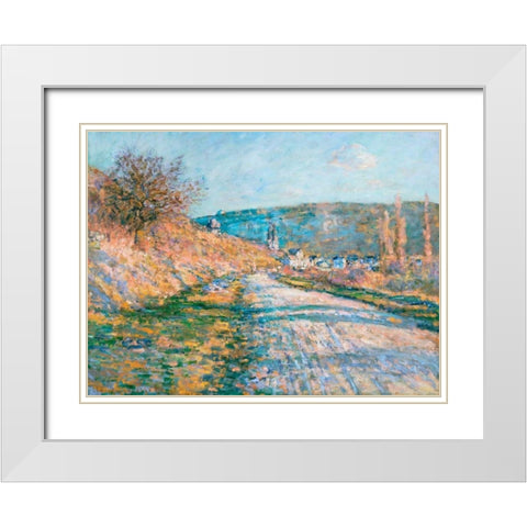 The Road to Vetheuil White Modern Wood Framed Art Print with Double Matting by Monet, Claude